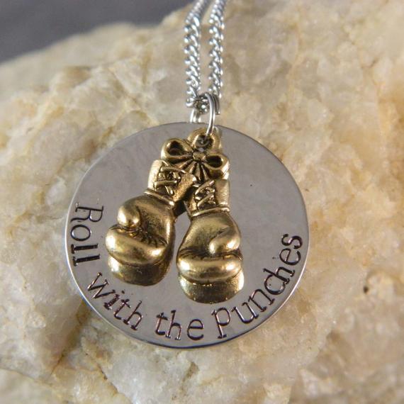 Roll With The Punches with Gold Boxing Gloves Necklace